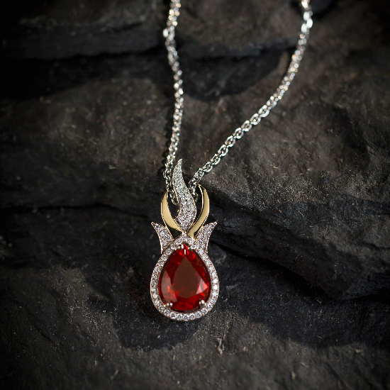 Custom 18ct Yellow and White Gold Fire Opal and Diamond Pendant by Bridge Jewellery