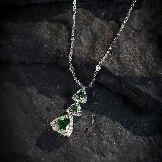 18ct White Gold Green Tourmaline and Diamond Pendant by Bridge Jewellery