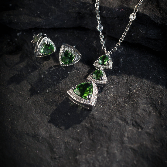 18ct White Gold Green Tourmaline and Diamond stud Earrings by Bridge Jewellery