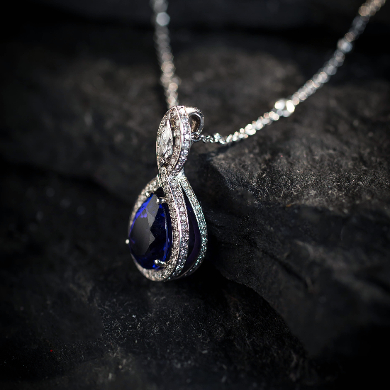 18ct White Gold Tanzanite and Diamond Pendant by Bridge Jewellery
