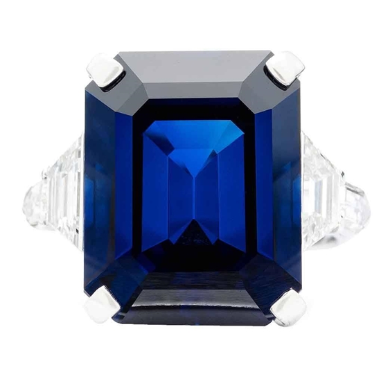 19.81 Carat Sapphire Diamond Platinum Ring Blue