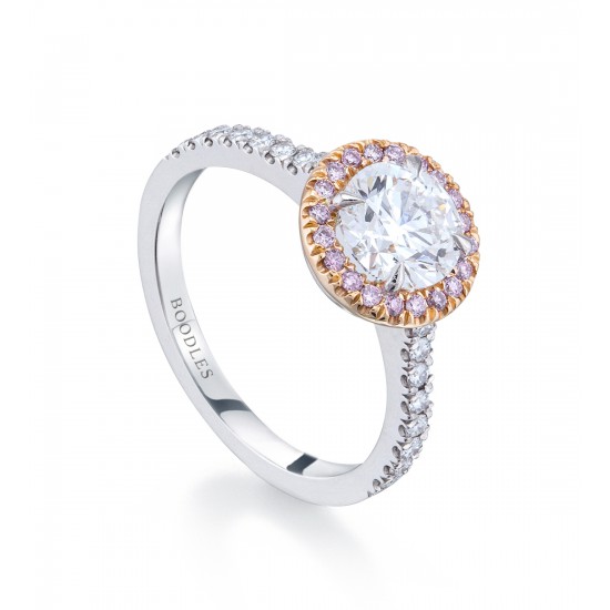 BOODLES VINTAGE ROUND-BRILLIANT CUT DIAMOND WITH ROSE GOLD HALO SETTING