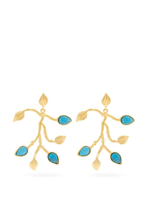 Aurélie Bidermann True Blue 18kt Gold Plated Leaf Earrings OnceOff