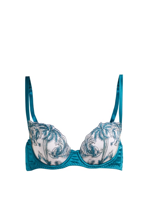 Coco De Mer Lovers Palm Embroidered Satin Plunge Bra OnceOff