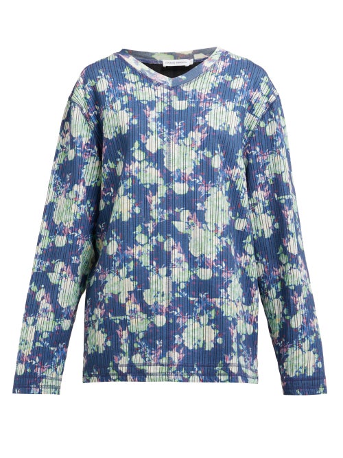 Craig Green Floral Print V Neck Striped Jacquard Sweatshirt OnceOff