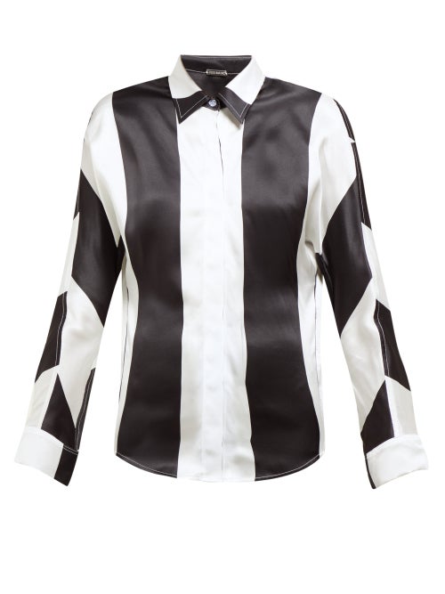 Dodo Bar Or Noy Stripe Print Silk Satin Shirt OnceOff