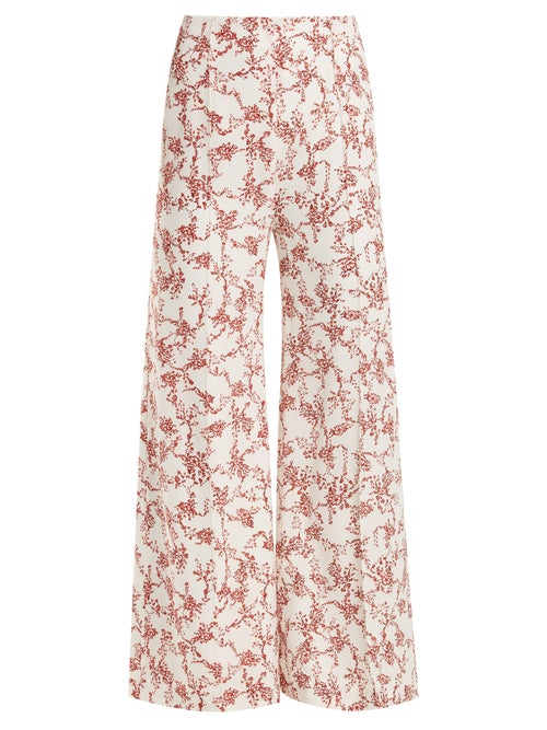Emilia Wickstead Hullinie Floral Print Crepe Trousers OnceOff