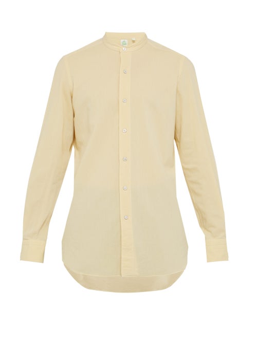 Finamore 1925 Lorenzo Band Collar Brushed Cotton Poplin Shirt OnceOff