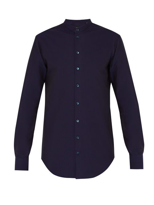 Giorgio Armani Grandad Collar Seersucker Cotton Shirt OnceOff