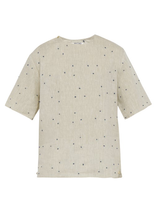 Hecho Knot Embroidered Linen Top OnceOff