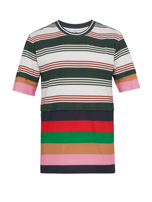 Loewe Striped Cotton And Silk Blend T Shirt OnceOff