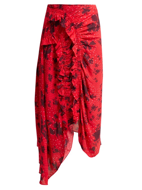 Preen Line Yuna Ruched Floral Print Crepe Skirt OnceOff