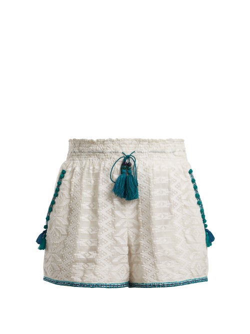 Talitha Zigzag Embroidered Cotton And Silk Blend Shorts OnceOff