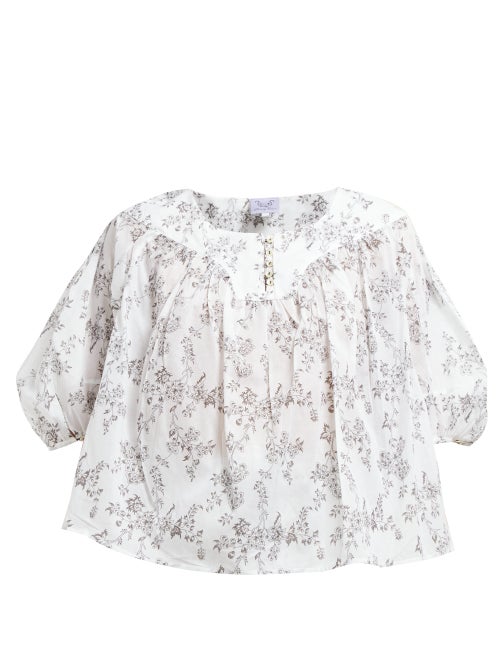 Thierry Colson  Gathered Floral Print Cotton Poplin Blouse OnceOff