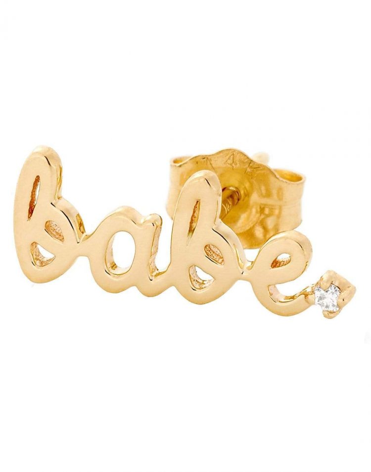 ALISON LOU Alison Lou single 'babe' stud earring with a diamond set in 14k yellow gold. For pierced ears. 14K Yellow Gold