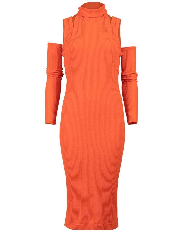 BALMAIN Balmain fingerless glove midi dress in orange.