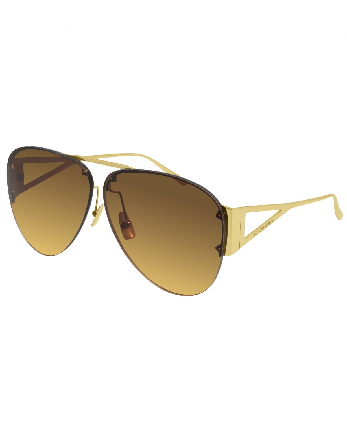 BOTTEGA VENETA The Bottega Veneta Sunglasses (BV1066S 002 65) features a gold frame and orange lenses.65 - 140 - 8